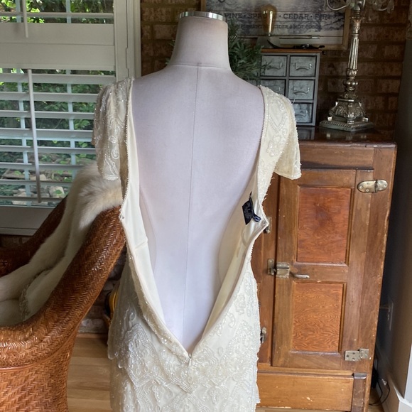 PIZARRO NIGHTS BEADED OFF WHITE GOWN DRESS EVENING 8 - Picture 7 of 8